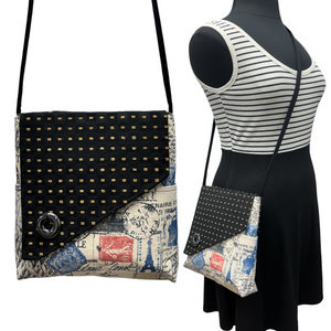 SALE Day Bag Black Travel Stamp