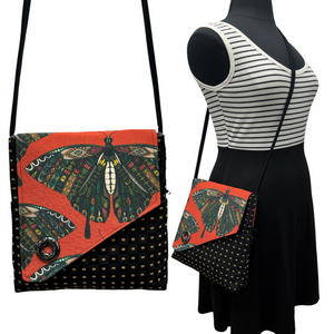 SALE Day Bag Cherry Blossom Orange Black Swallowtail Butterfly