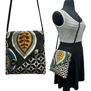 SALE Day Bag Black Cream Orange Geometric Boho Summer