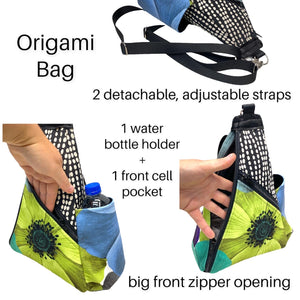 Origami Bag Chocolate Brown & Black with Gold Flower