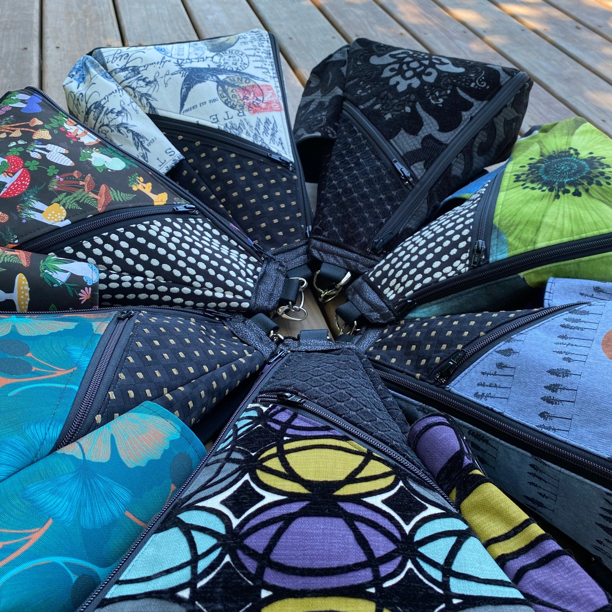 Origami Bag Geo Pattern Black/Purple/Mustard/Grey - Goldyfish Handbags