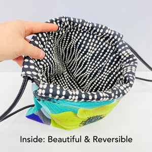 Reversible Cinch Sack Black Grey Dots