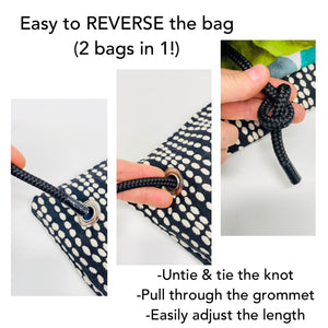 Reversible Cinch Sack Black Grey Dots