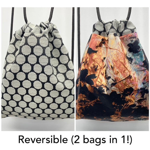 Reversible Cinch Sack Black Grey Dots