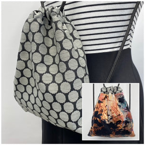 Reversible Cinch Sack Black Grey Dots