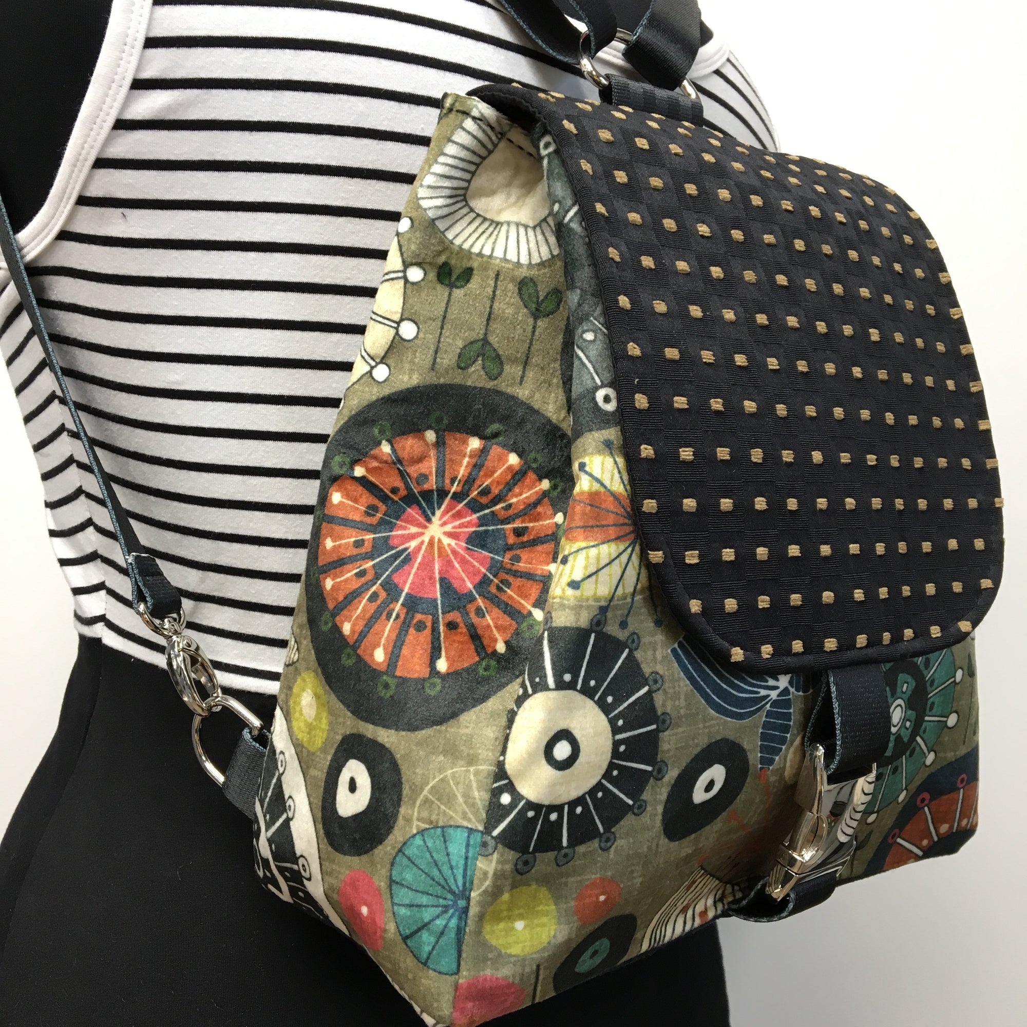 Convertible Backpack - Shoulder Bag - CrossBody Purse Earl Gray Fabric –  Borsa Bella Design Co.